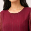 elrare burgundy pintuck flutter sleeve top neckline detail