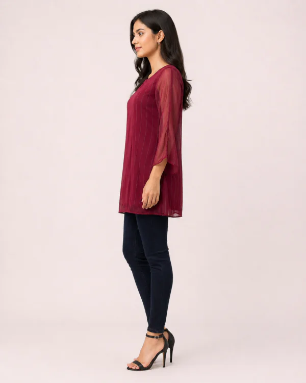 elrare burgundy pintuck flutter sleeve top side view