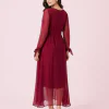 elrare burgundy pleated belted maxi dress back view
