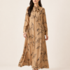 elrare camel botanical tie maxi dress front view