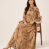 elrare camel botanical tie maxi dress seated