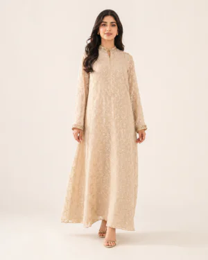 elrare champagne chikankari maxi dress front view