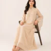 elrare champagne chikankari maxi dress seated