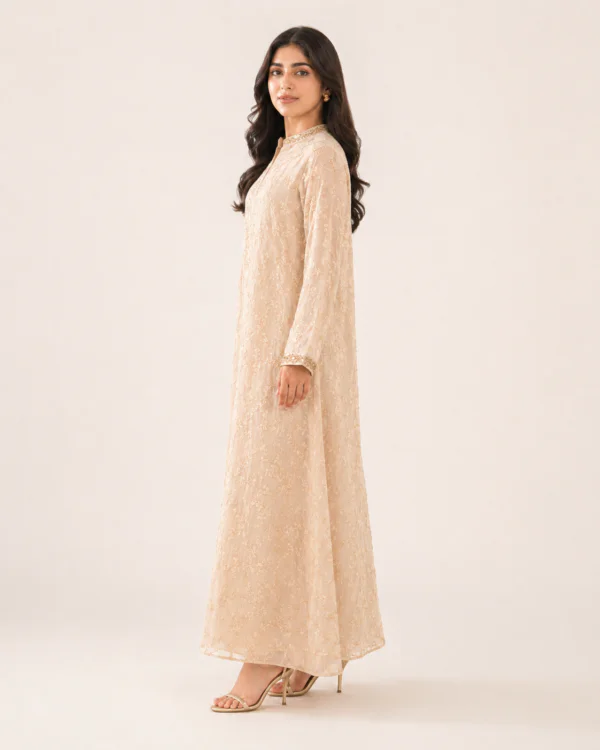 elrare champagne chikankari maxi dress side view