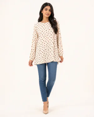elrare cream polka dot bell top front view