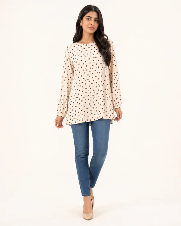 elrare cream polka dot bell top front view