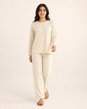 elrare cream star print lounge set front view