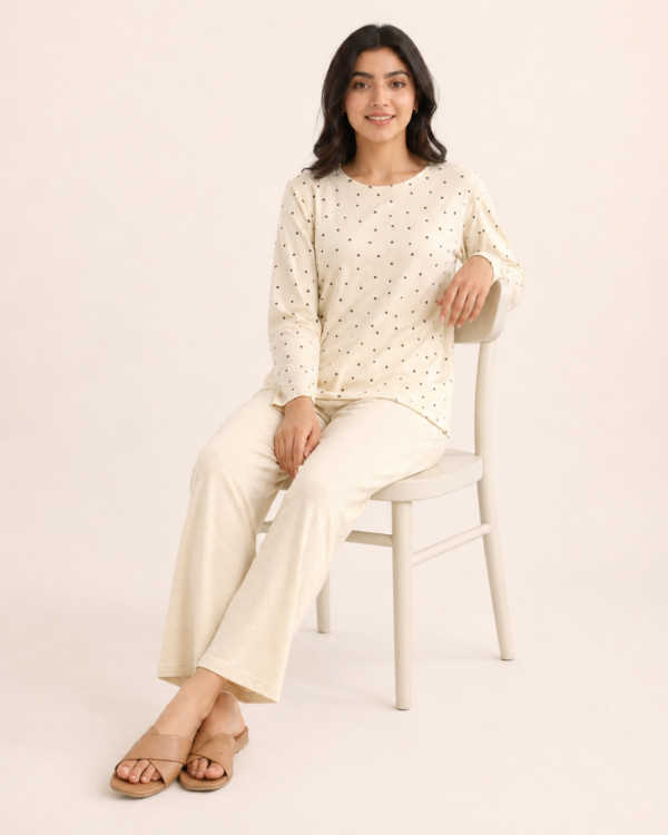 elrare cream star print lounge set seated