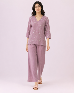 elrare dusty mauve floral lounge set front view
