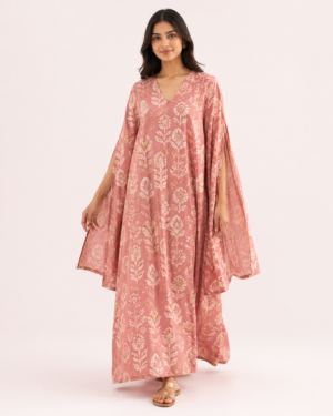 elrare dusty rose block print kaftan front view