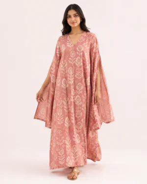 elrare dusty rose block print kaftan front view