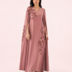 elrare dusty rose floral cape maxi dress front view