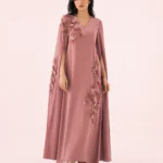 elrare dusty rose floral cape maxi dress front view