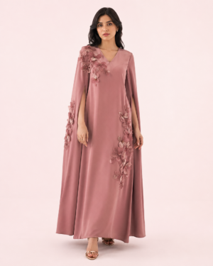 elrare dusty rose floral cape maxi dress front view