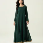 elrare emerald gold border maxi dress front view