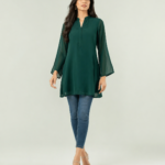 elrare emerald green bell sleeve tunic front view