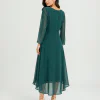 elrare emerald green chiffon maxi dress back view