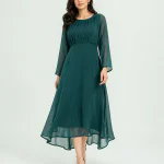elrare emerald green chiffon maxi dress front view