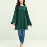 elrare forest green bell sleeve top front view