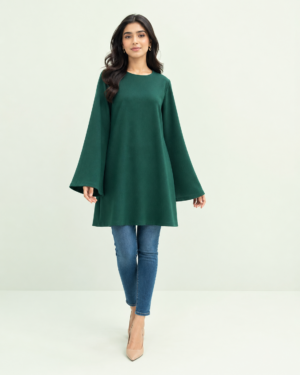 elrare forest green bell sleeve top front view