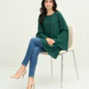 elrare forest green bell sleeve top seated