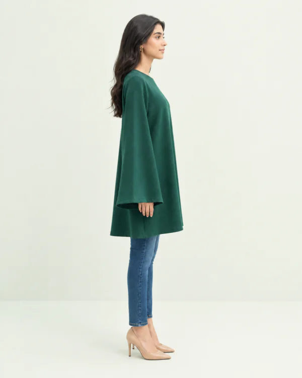 elrare forest green bell sleeve top side view