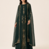 elrare forest green gold cape maxi dress front view