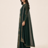 elrare forest green gold cape maxi dress side view