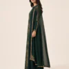 elrare forest green gold cape maxi dress side view