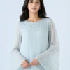 elrare ice blue pearl bell maxi dress neckline detail