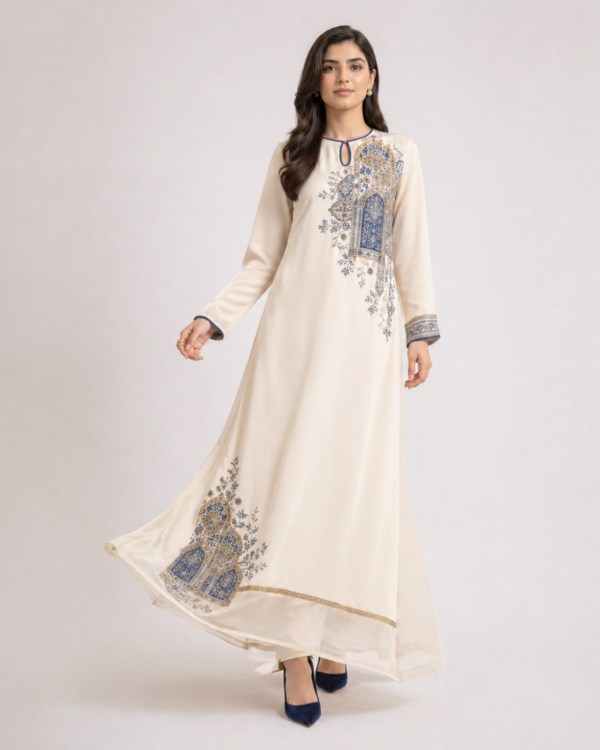 elrare ivory arch tile maxi dress flared