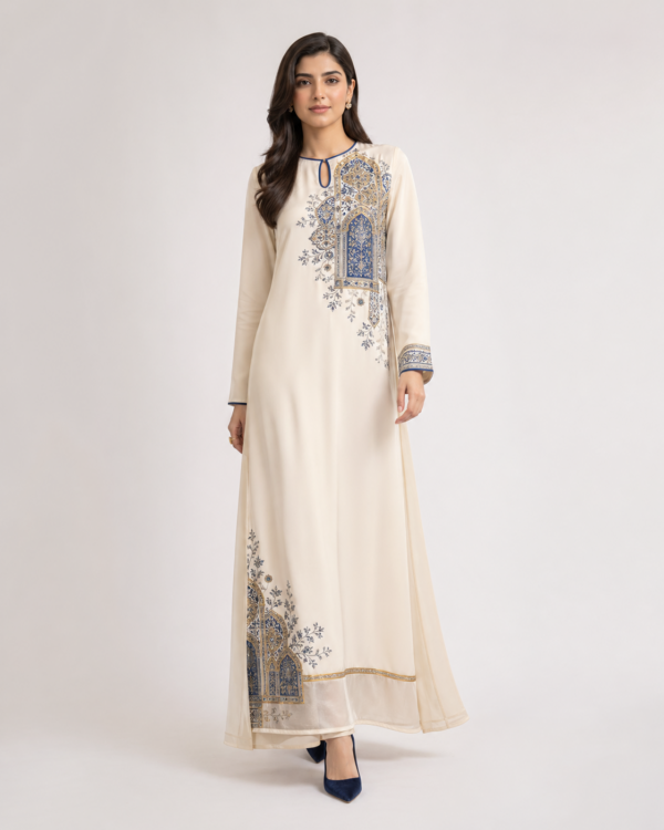 elrare ivory arch tile maxi dress front view