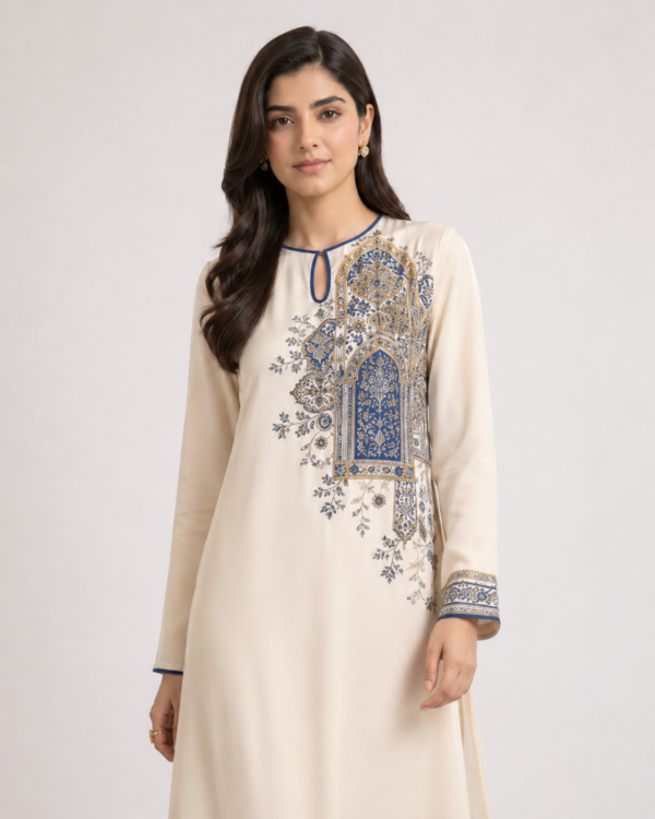 elrare ivory arch tile maxi dress neckline detail