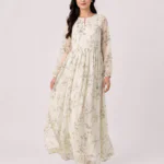 elrare ivory botanical floral maxi dress front view