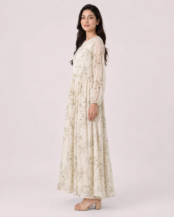 elrare ivory botanical floral maxi dress side view