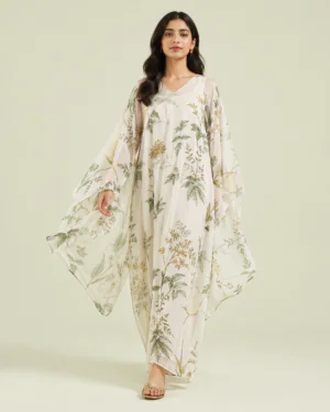 elrare ivory botanical kaftan front view