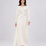 elrare ivory geometric line maxi dress front view