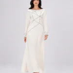 elrare ivory geometric line maxi dress front view