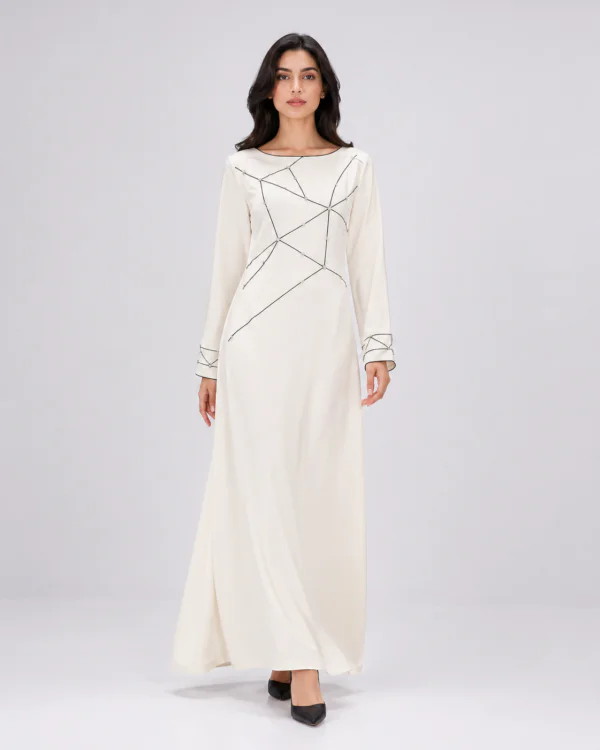 elrare ivory geometric line maxi dress front view