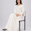 elrare ivory geometric line maxi dress seated
