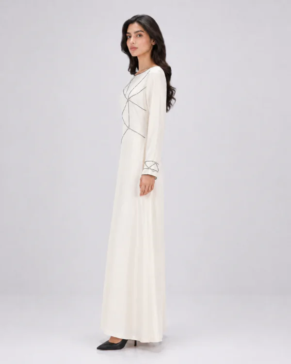 elrare ivory geometric line maxi dress side view
