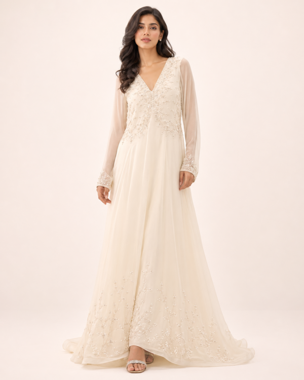 Ivory Pearl Embroidered Maxi