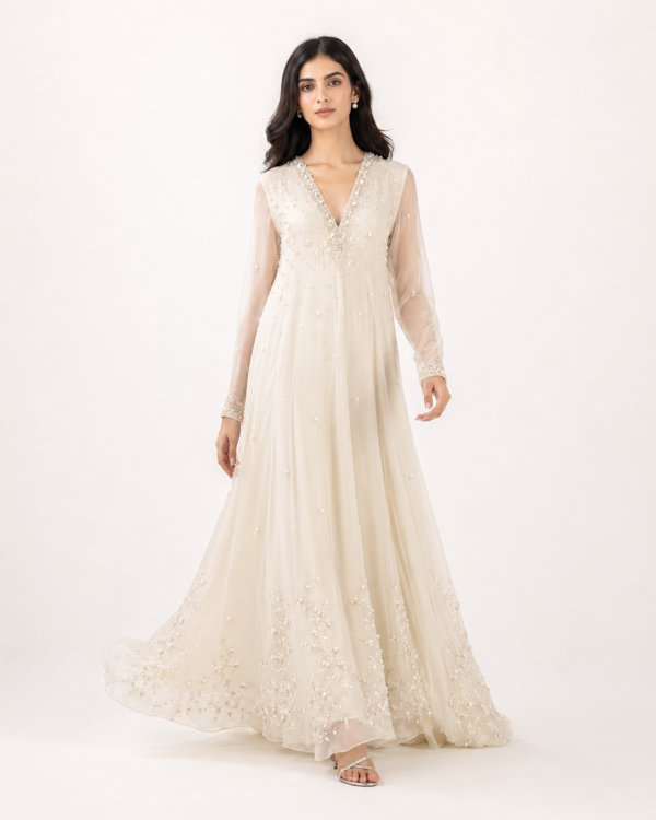 Ivory Pearl Embroidered Maxi