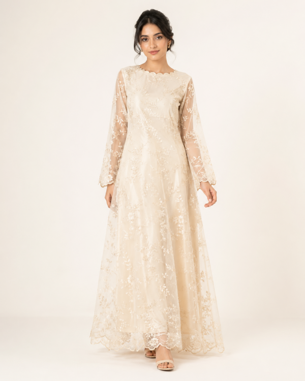 Ivory Sheer Embroidered Maxi