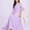 elrare lilac flared maxi dress seated