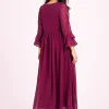 elrare magenta ruffle sleeve maxi dress back view