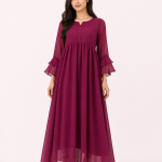 elrare magenta ruffle sleeve maxi dress front view