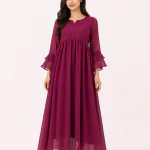 elrare magenta ruffle sleeve maxi dress front view