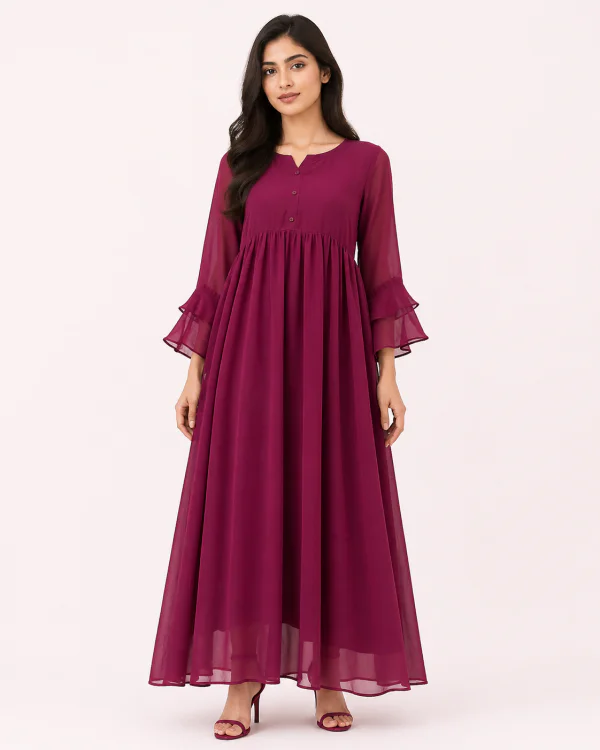 elrare magenta ruffle sleeve maxi dress front view