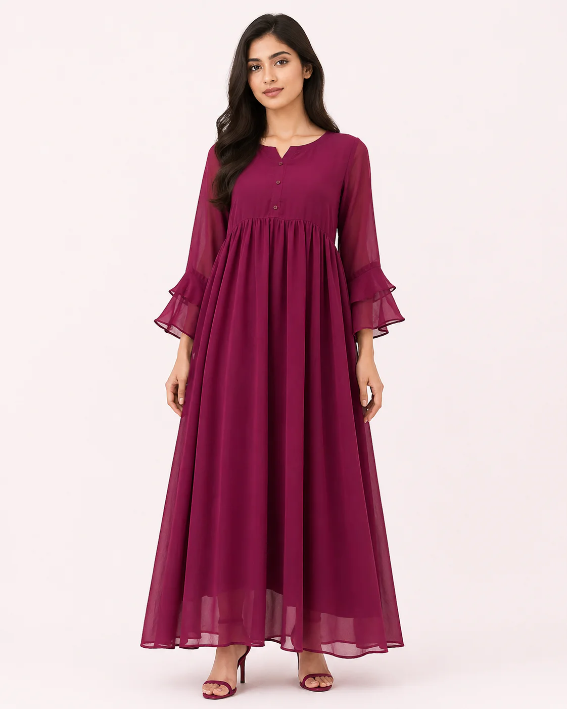 Magenta Chiffon Maxi Dress Pakistan – Elrare